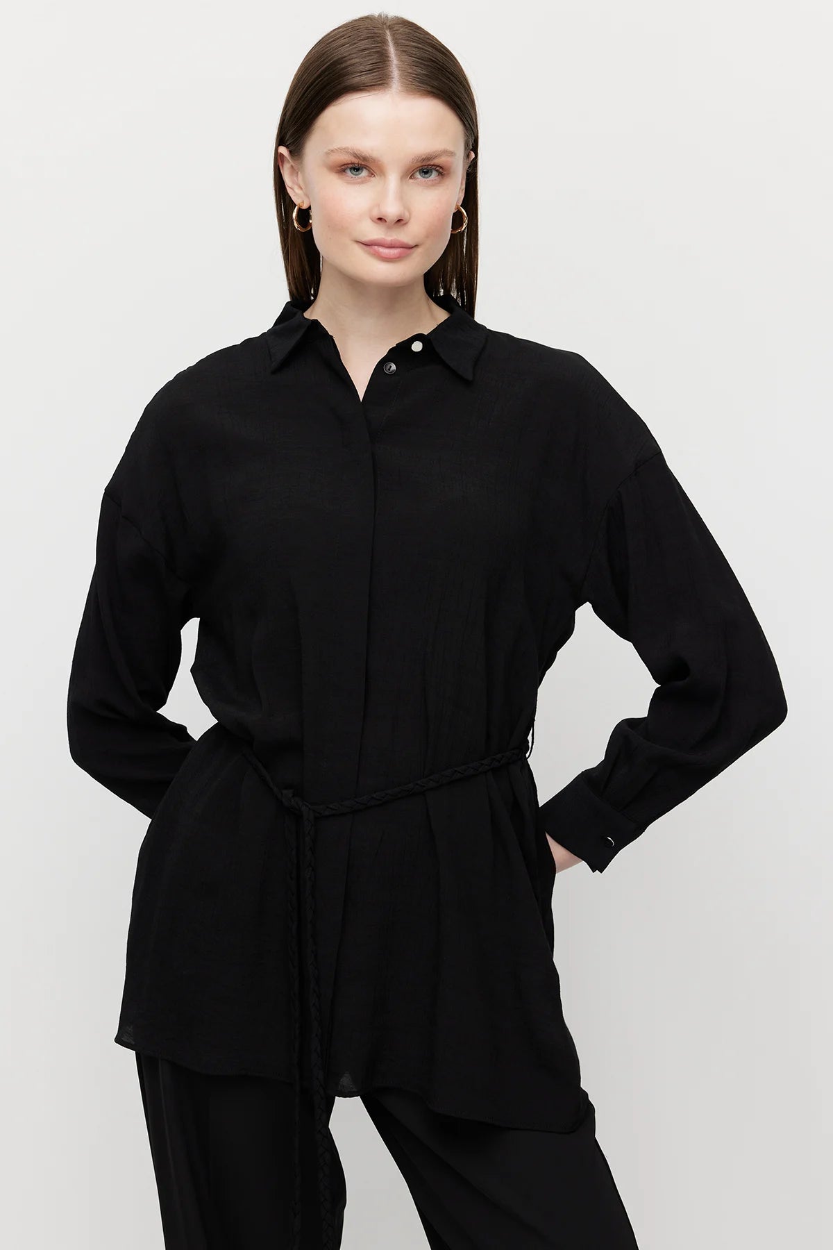 قميص تونيك نسائي بحزام