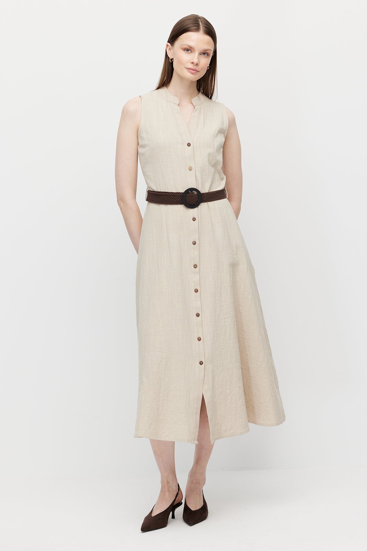 Women's Sleeveless Dress with Belt Detail