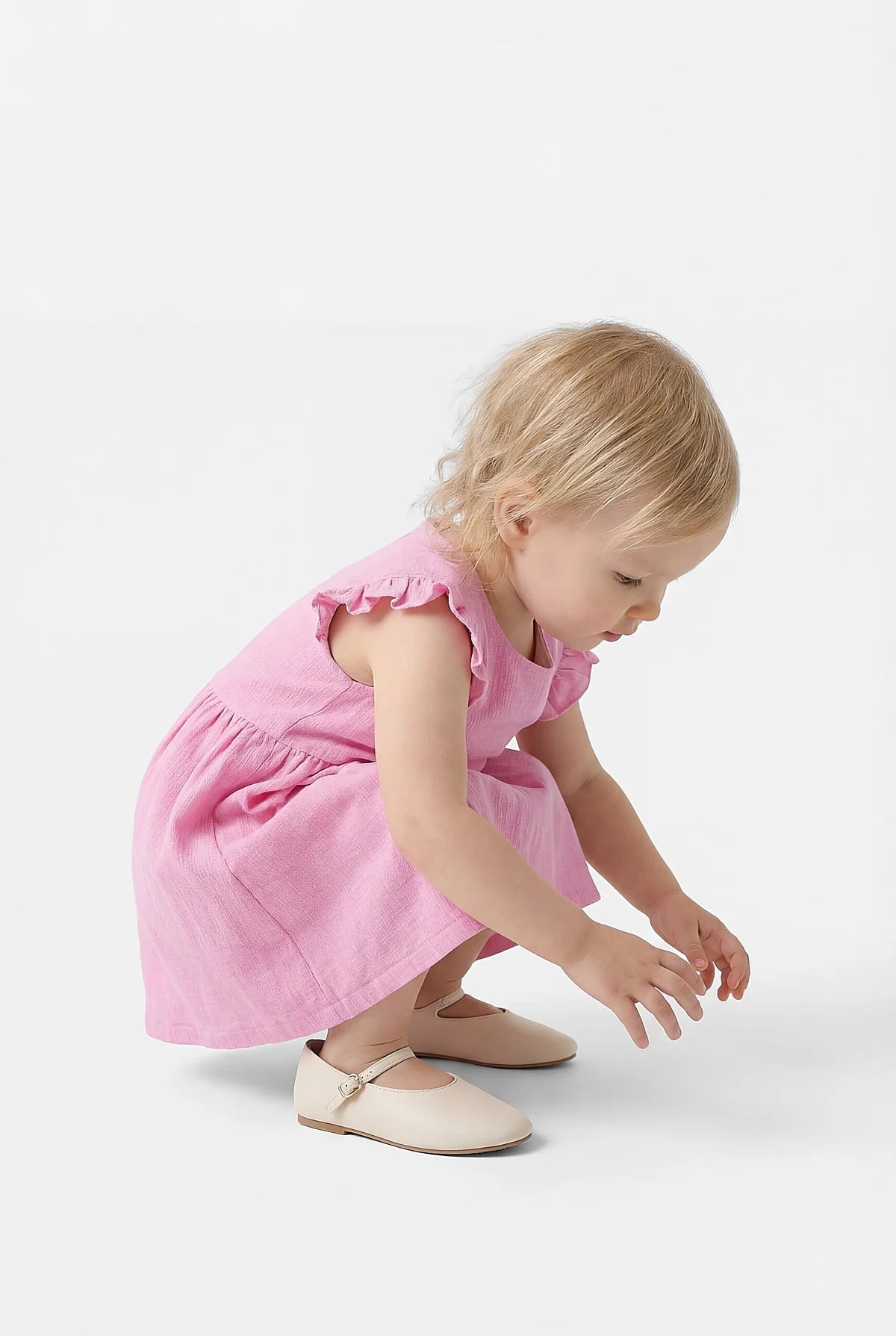 Girl's Dress with Ruffled Sleeve Detail