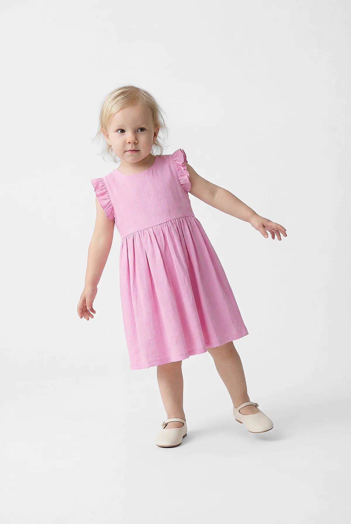 Girl's Dress with Ruffled Sleeve Detail