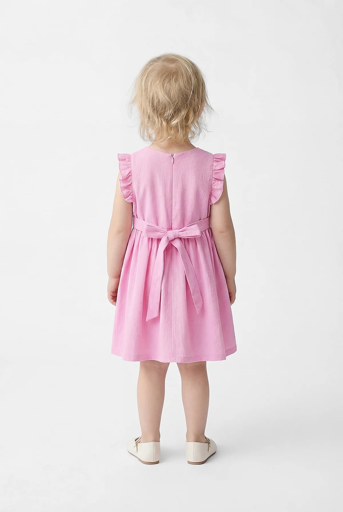 Girl's Dress with Ruffled Sleeve Detail