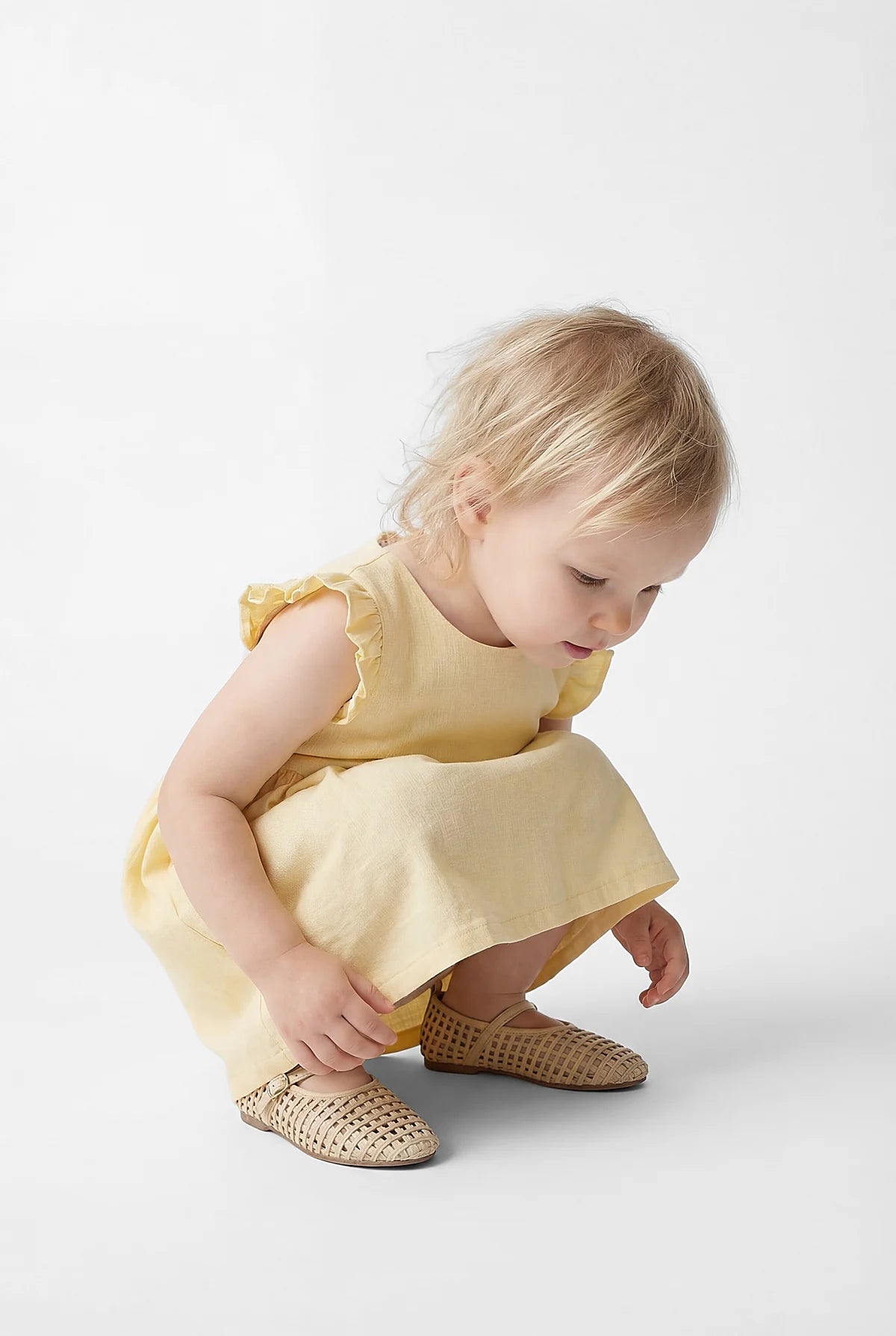 Girl's Dress with Ruffled Sleeve Detail