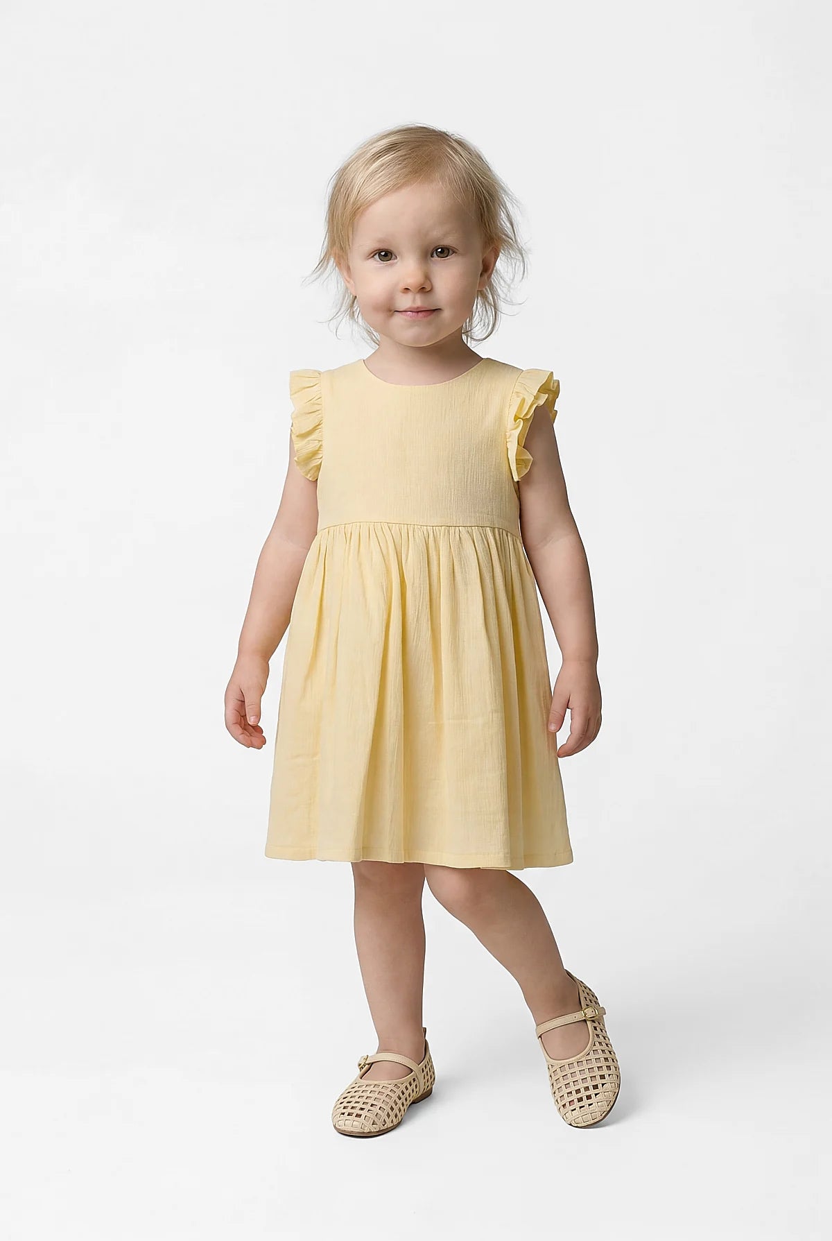 Girl's Dress with Ruffled Sleeve Detail