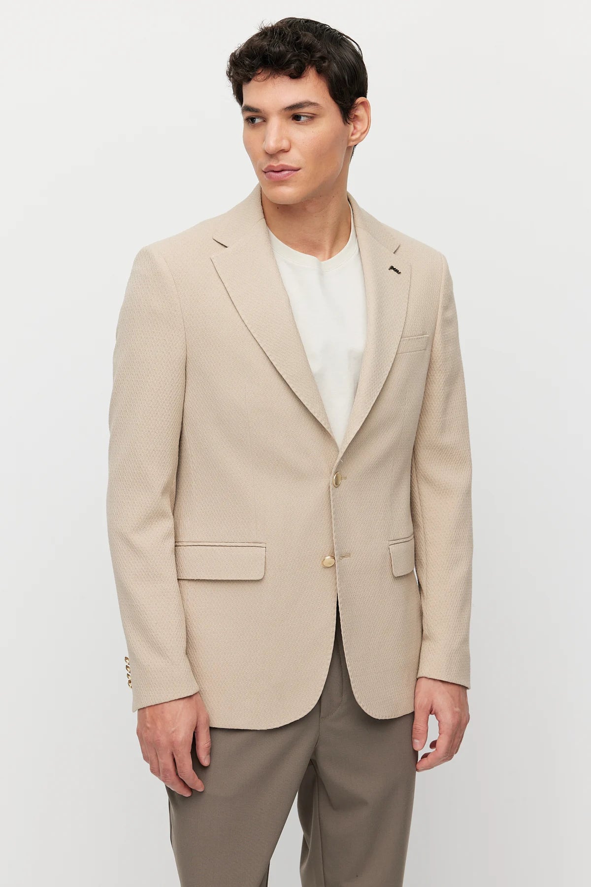 Men's Mono Collar Double-Button Textured Jacket