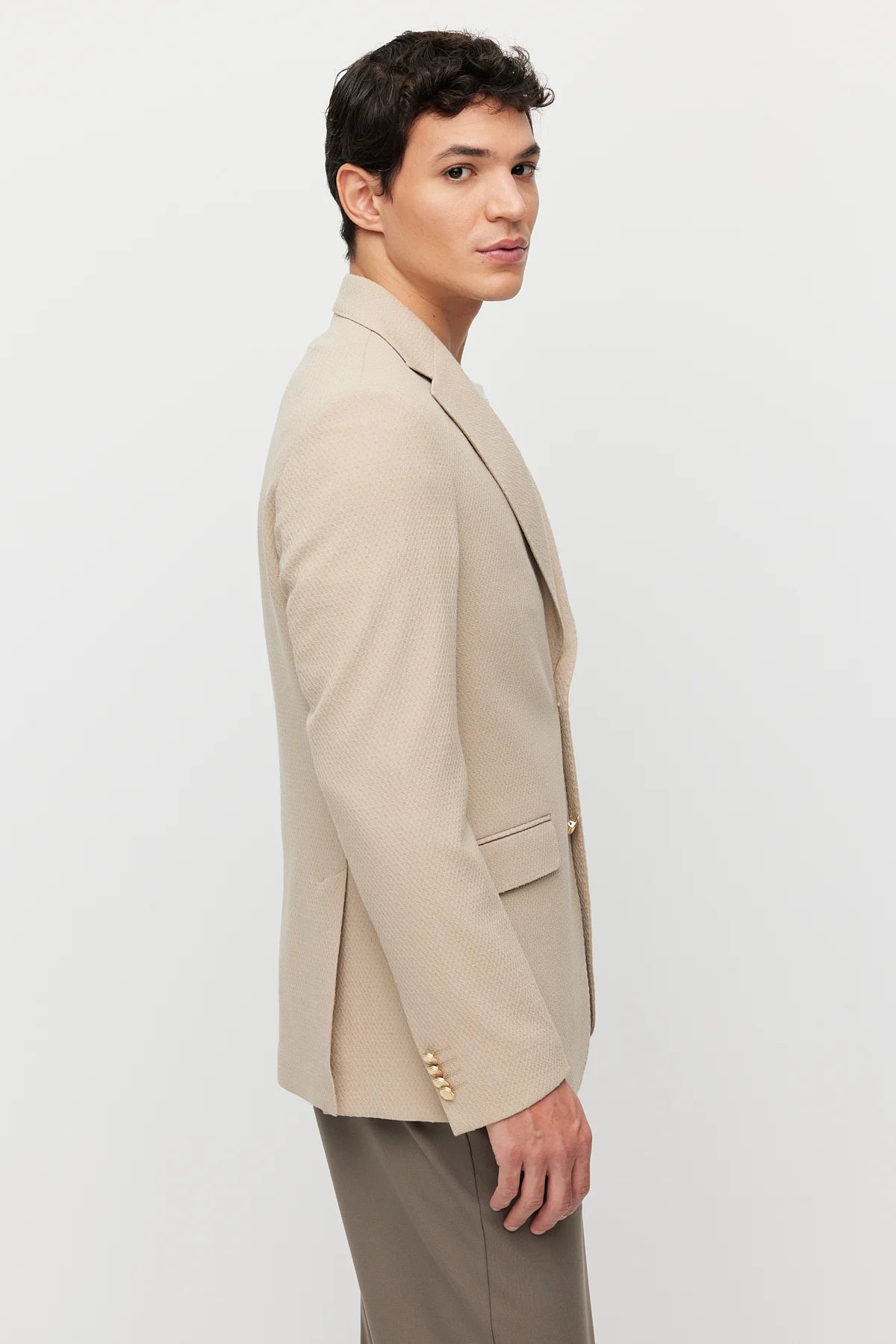 Men's Mono Collar Double-Button Textured Jacket