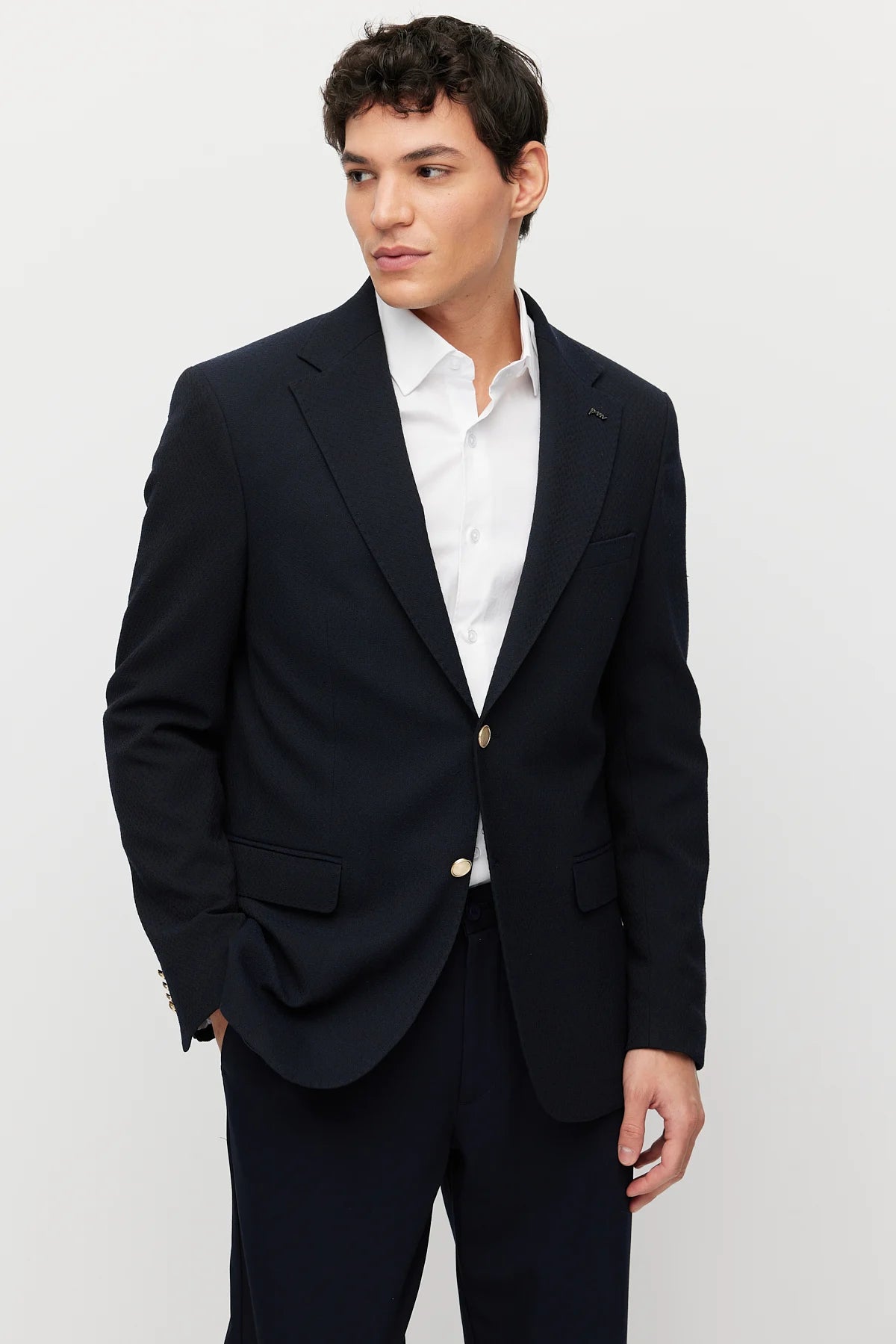 Men's Mono Collar Double-Button Textured Jacket