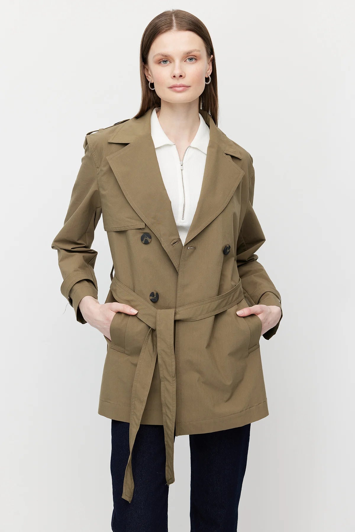 Women's Belted Short Trench Coat