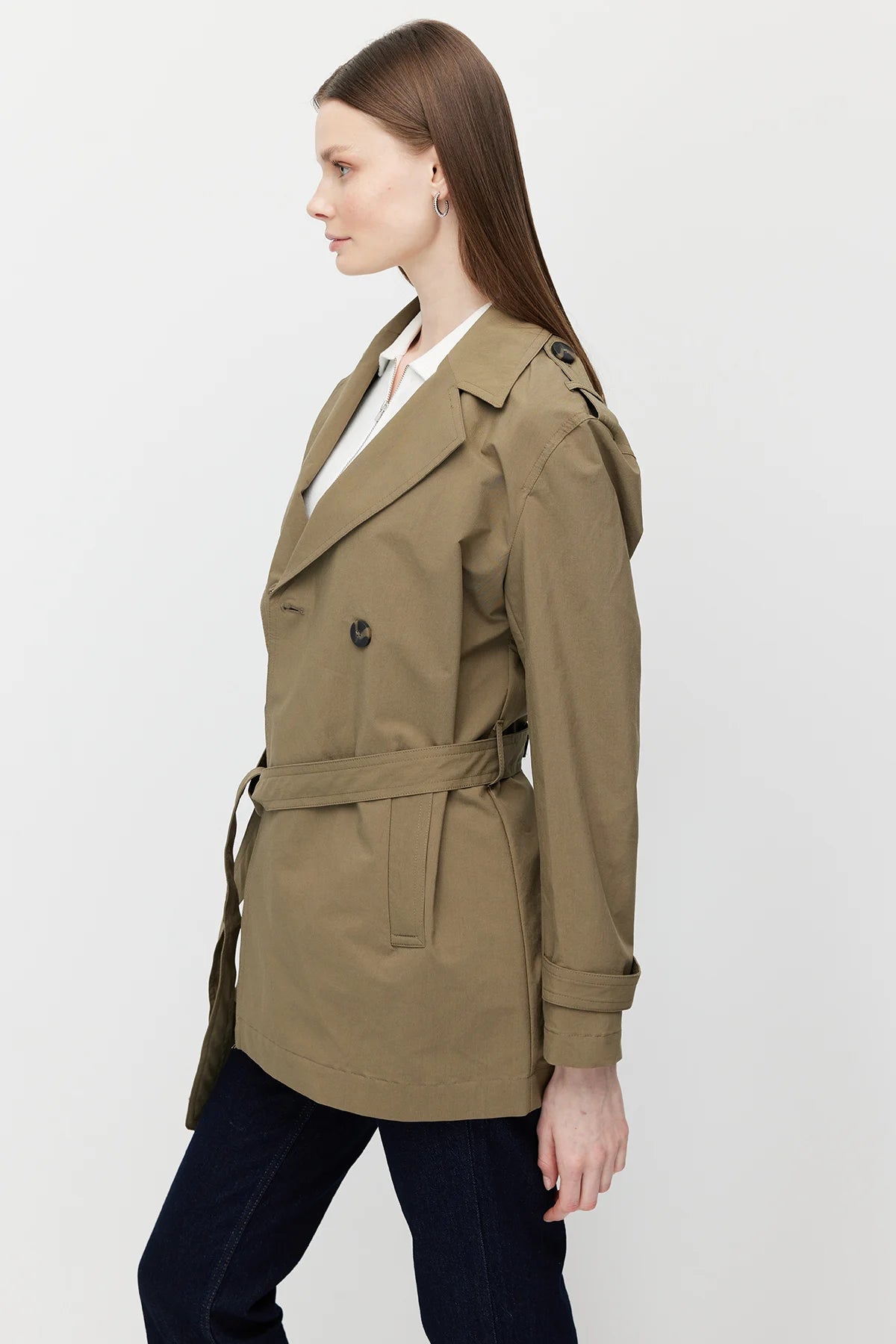Women's Belted Short Trench Coat
