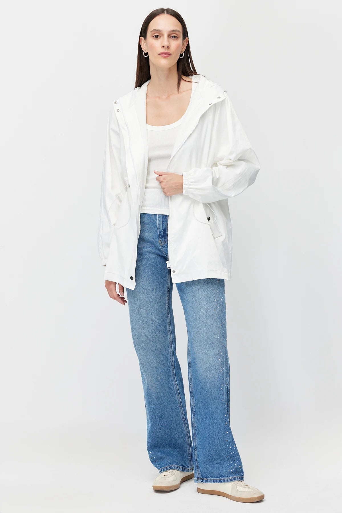 Women's Shiny Fabric Adjustable Waist Short Trench Coat