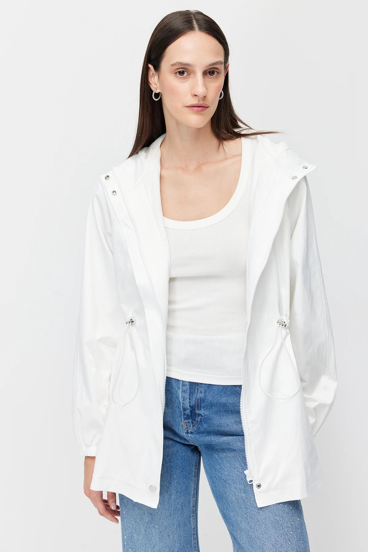 Women's Shiny Fabric Adjustable Waist Short Trench Coat