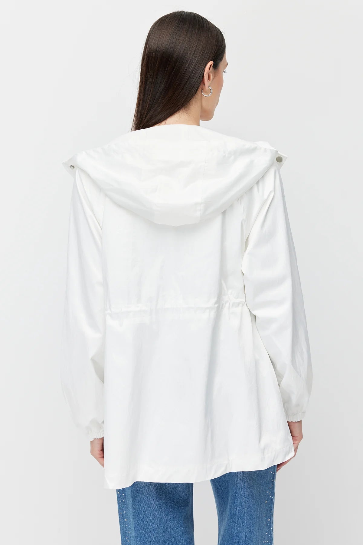 Women's Shiny Fabric Adjustable Waist Short Trench Coat