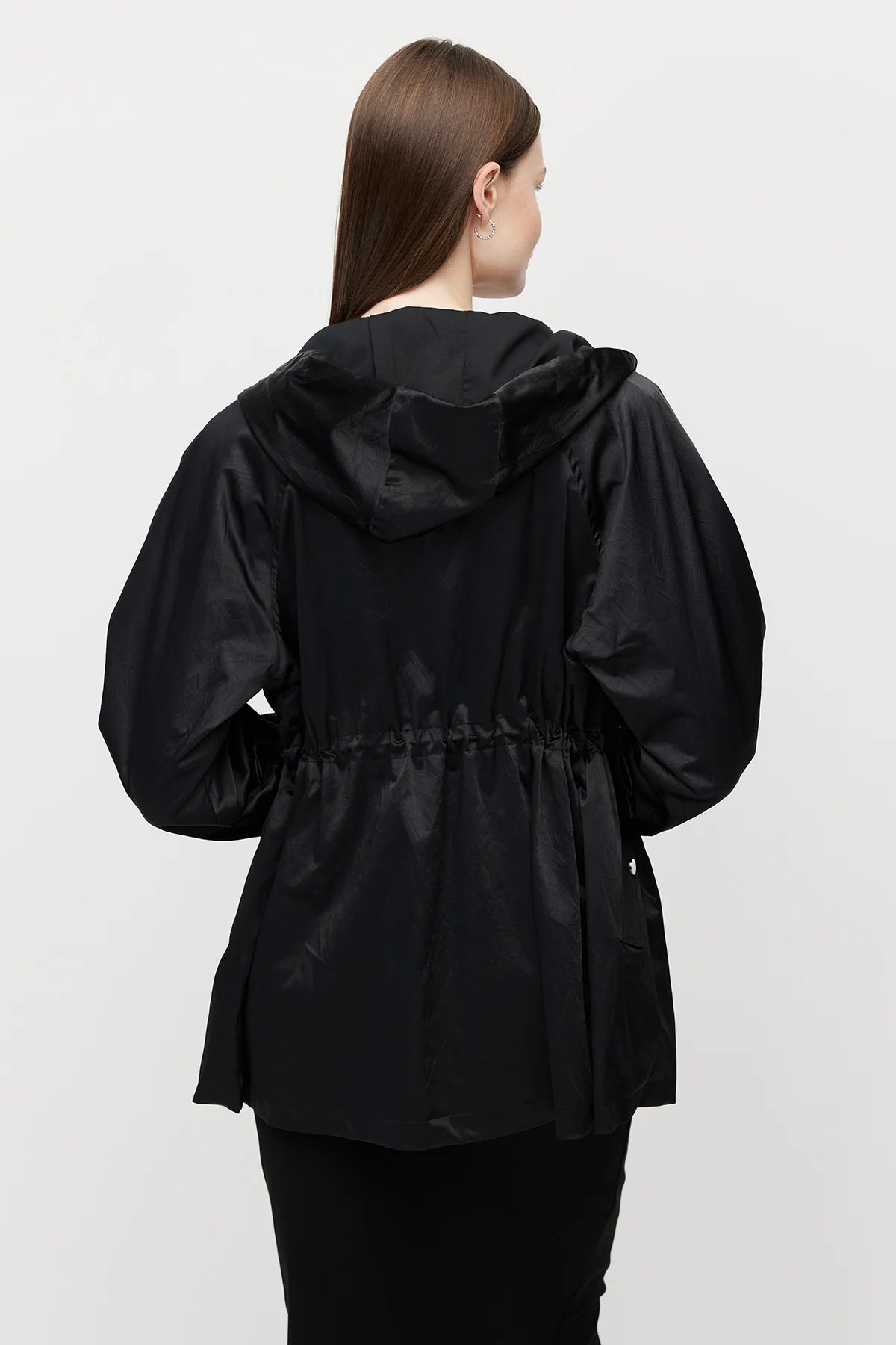 Women's Shiny Fabric Adjustable Waist Short Trench Coat