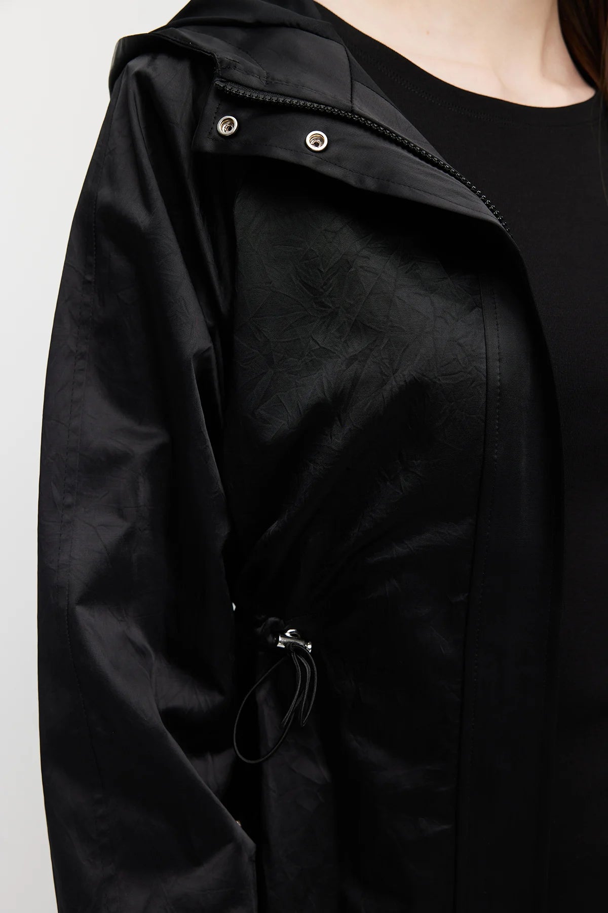 Women's Shiny Fabric Adjustable Waist Short Trench Coat