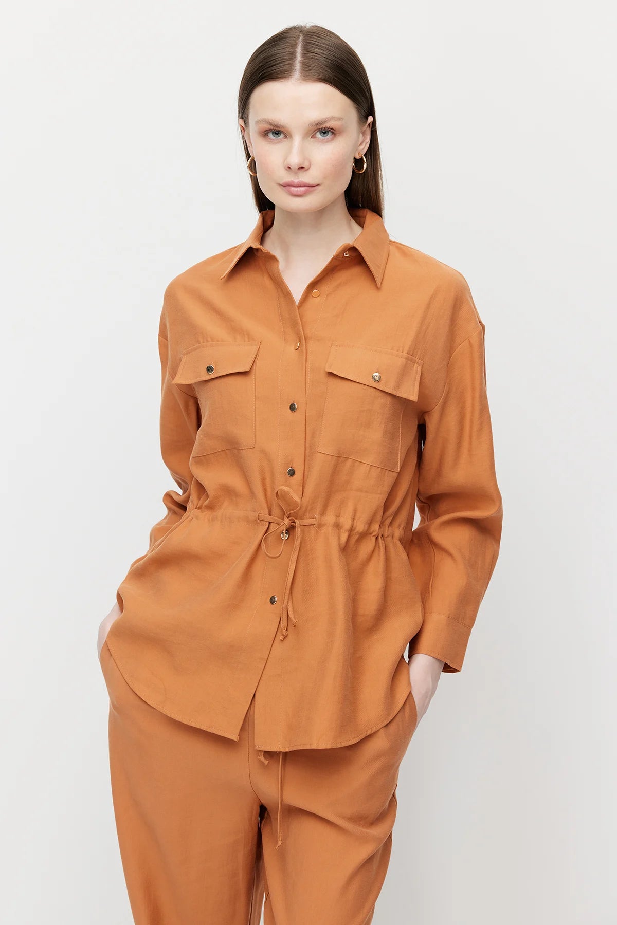 Women's Belted Shirt with Pockets