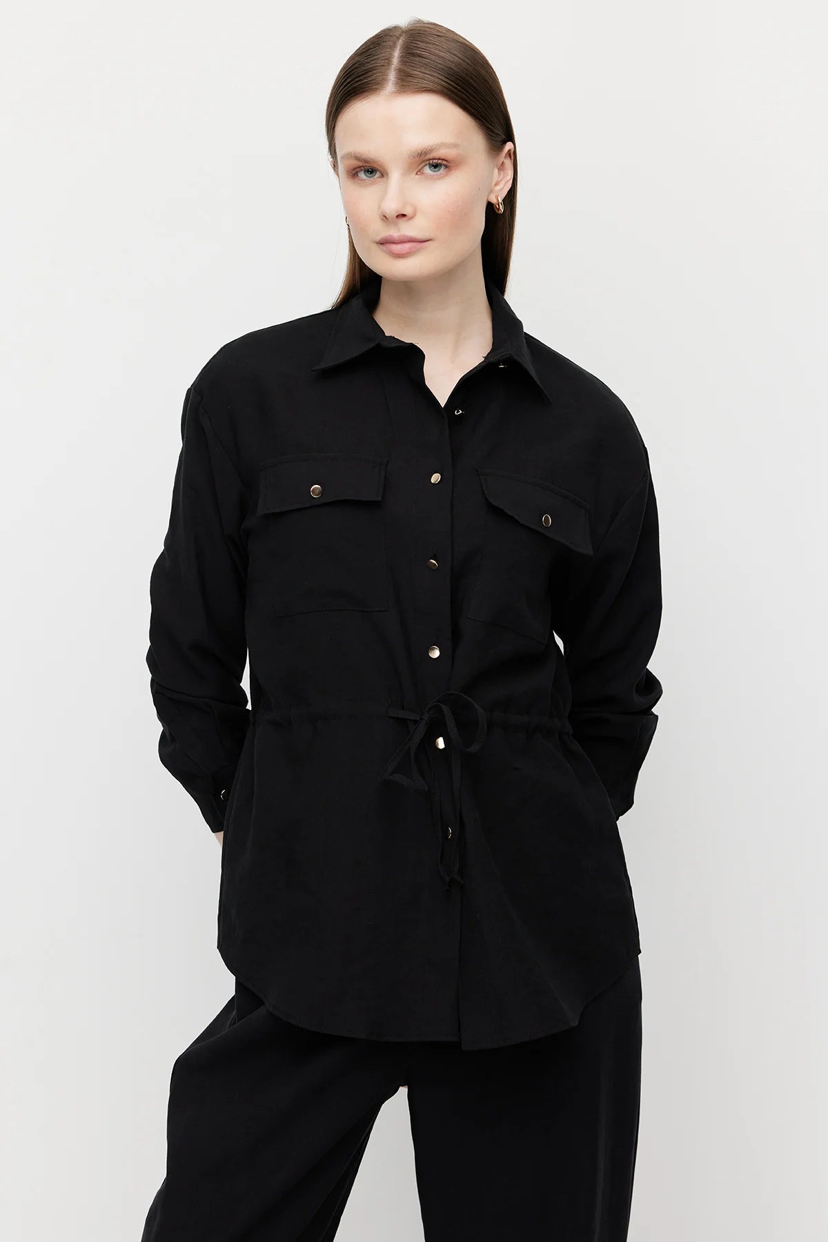 Women's Belted Shirt with Pockets