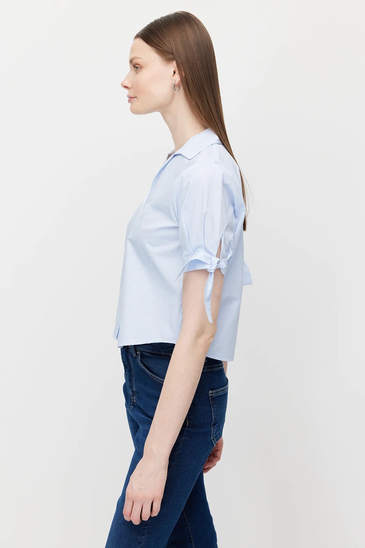 Women's Poplin Shirt with Sleeve Detail