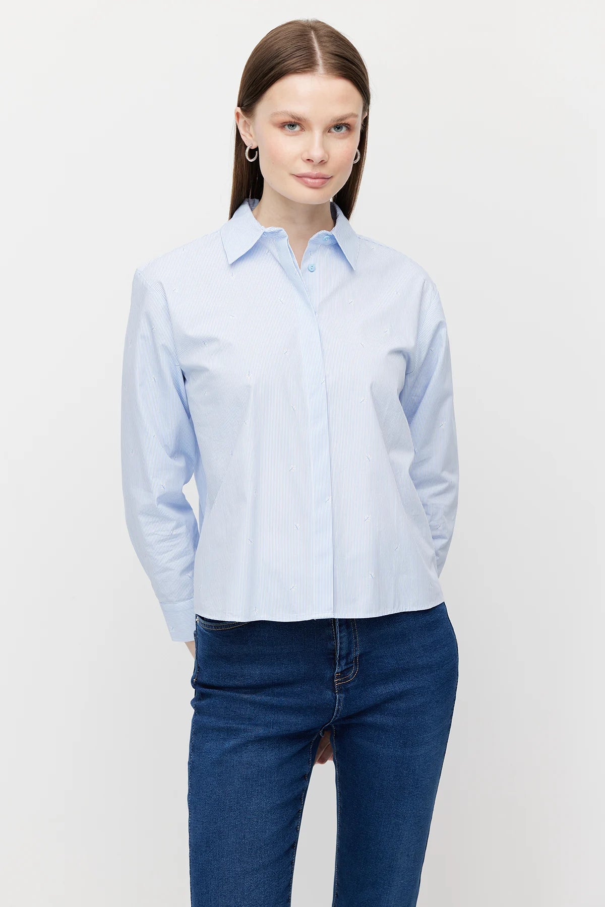 Women's Poplin Shirt with Embroidered Details