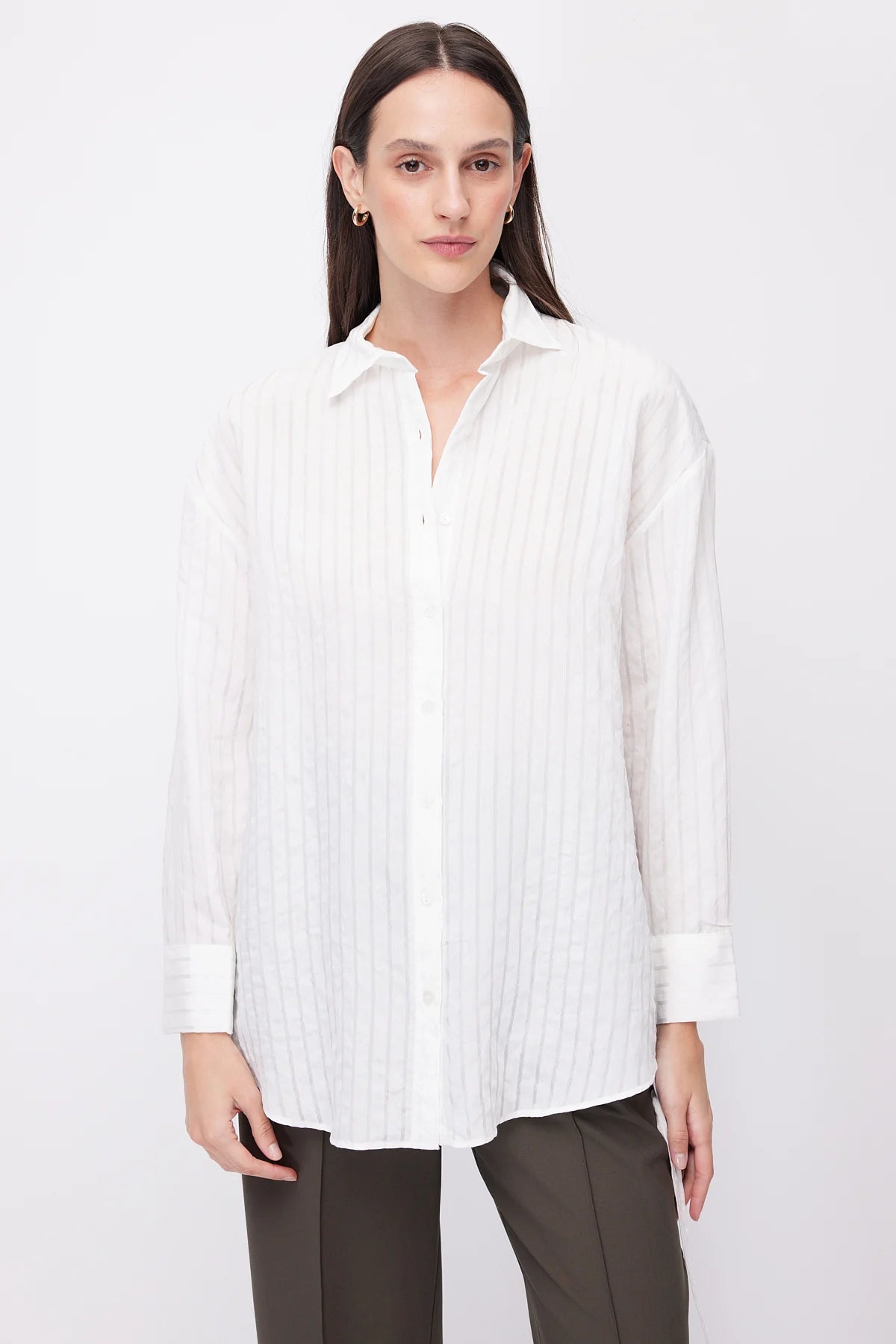 Women's Striped Oversize Shirt with Side Lace Detail