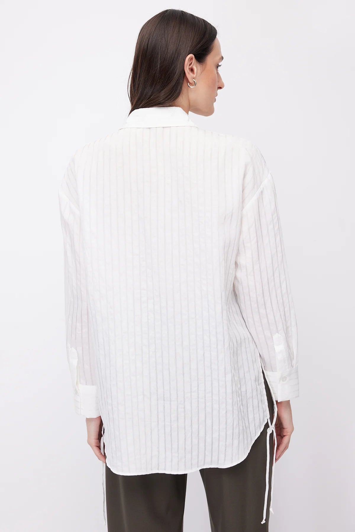 Women's Striped Oversize Shirt with Side Lace Detail