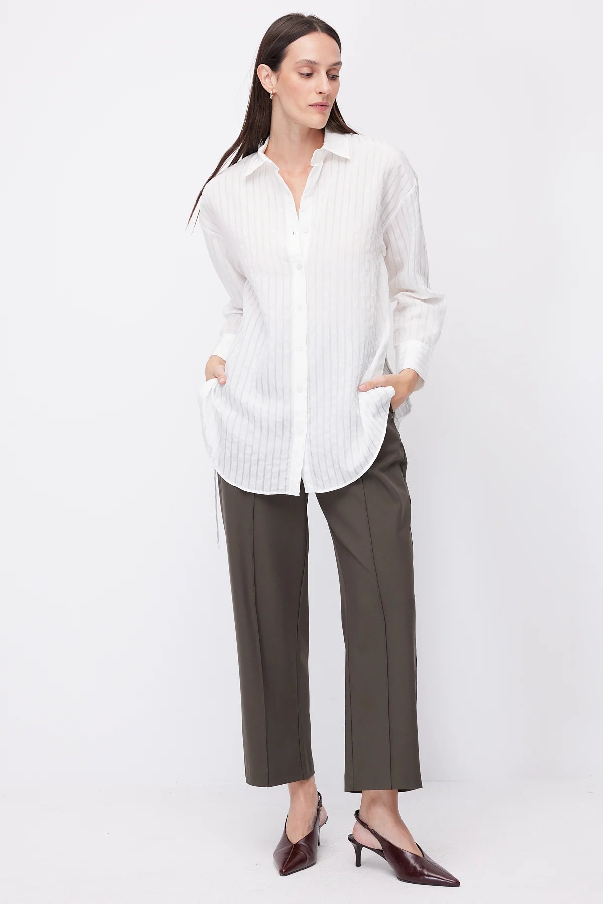 Women's Striped Oversize Shirt with Side Lace Detail