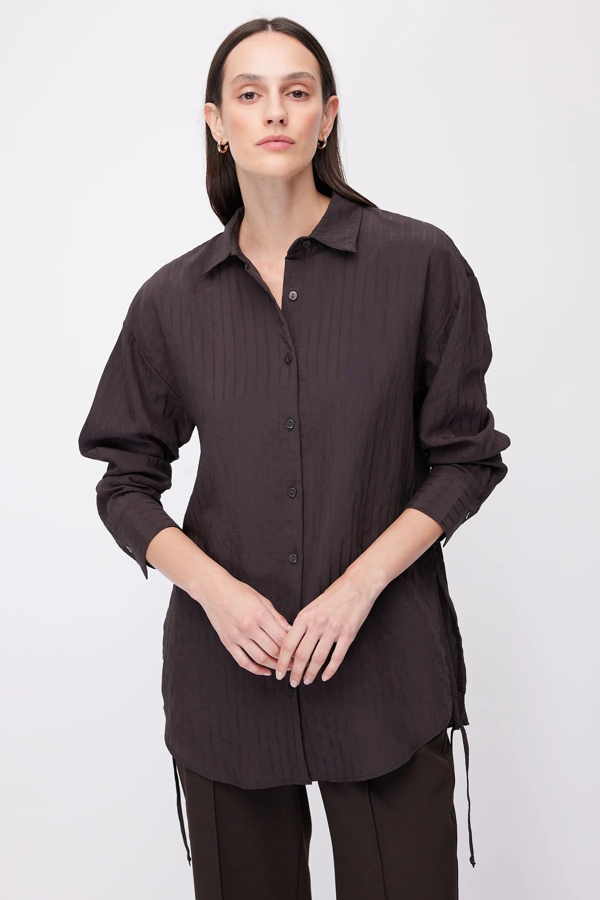 Women's Striped Oversize Shirt with Side Lace Detail