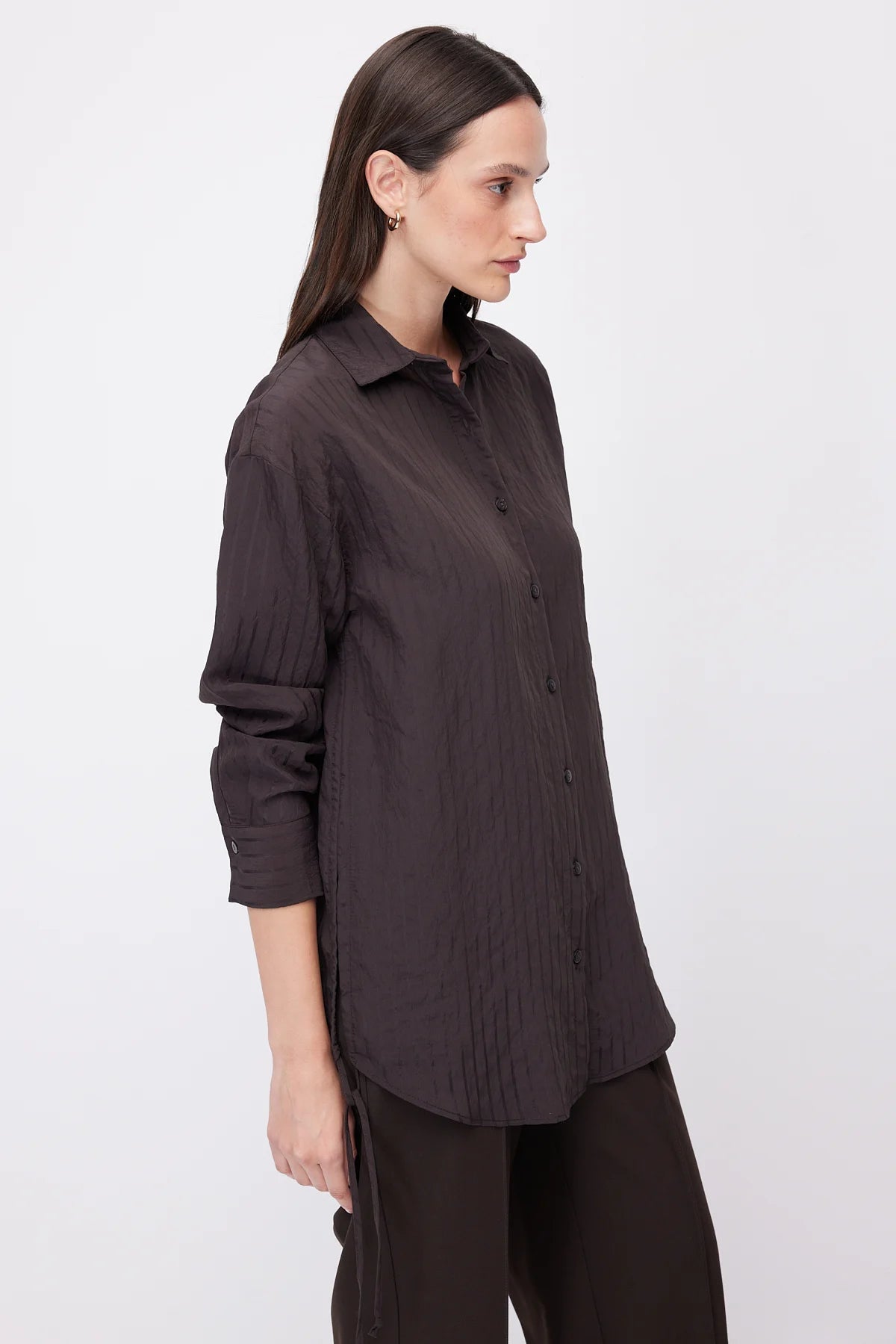 Women's Striped Oversize Shirt with Side Lace Detail