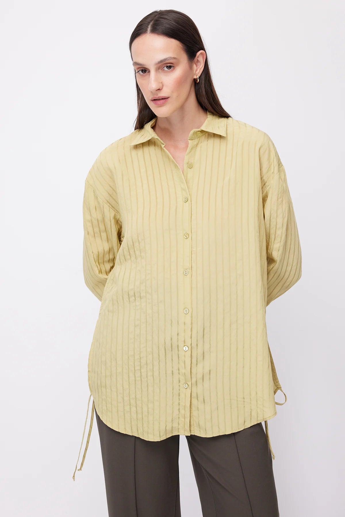 Women's Striped Oversize Shirt with Side Lace Detail