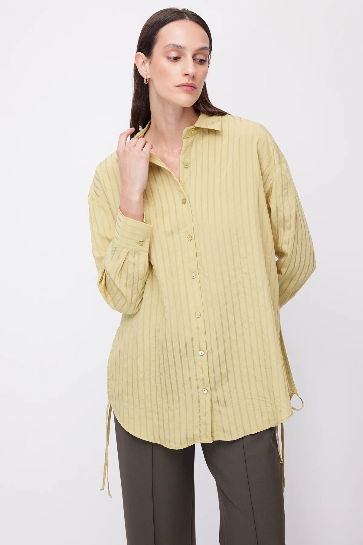 Women's Striped Oversize Shirt with Side Lace Detail