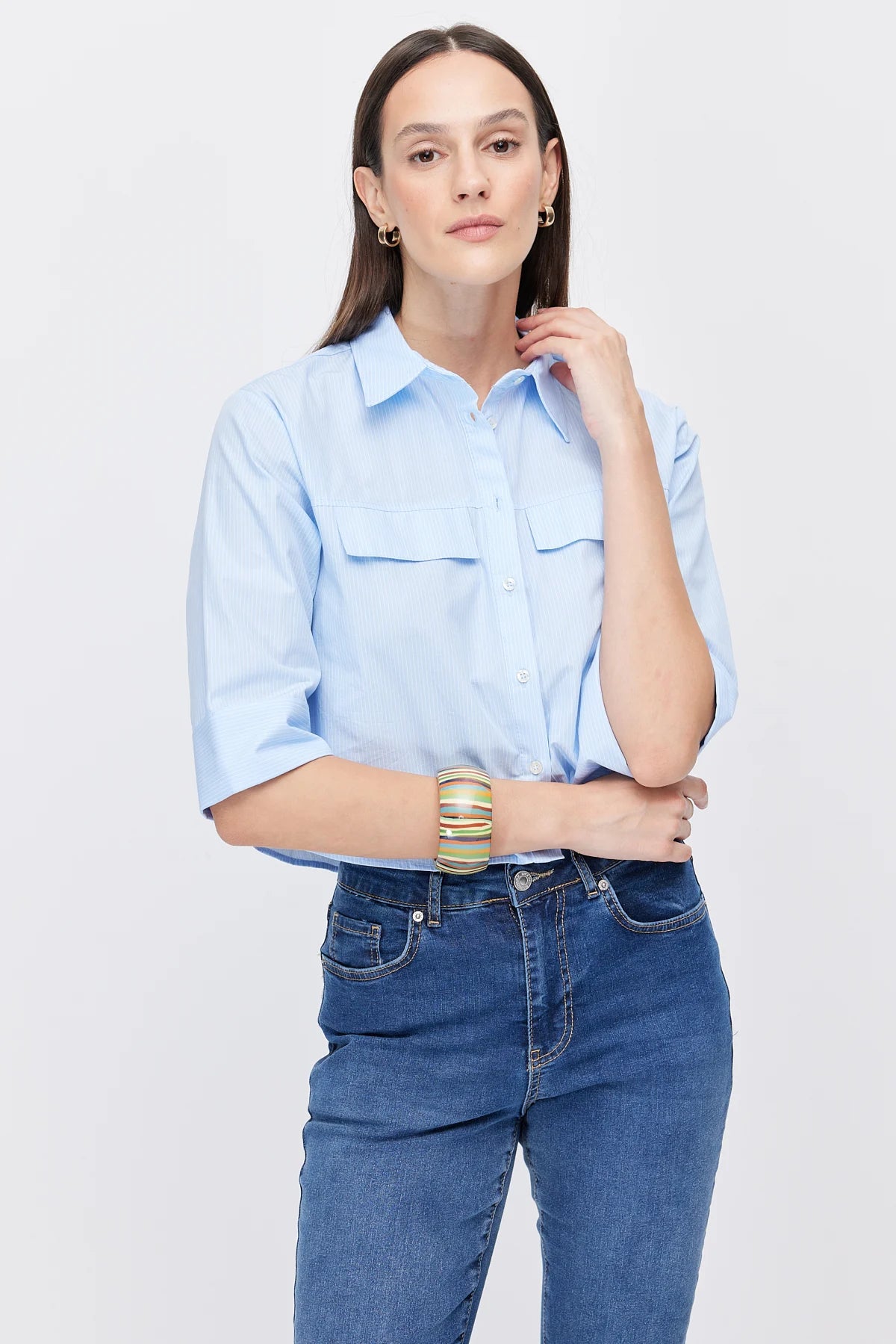 Women's Striped Shirt with Flap Pockets