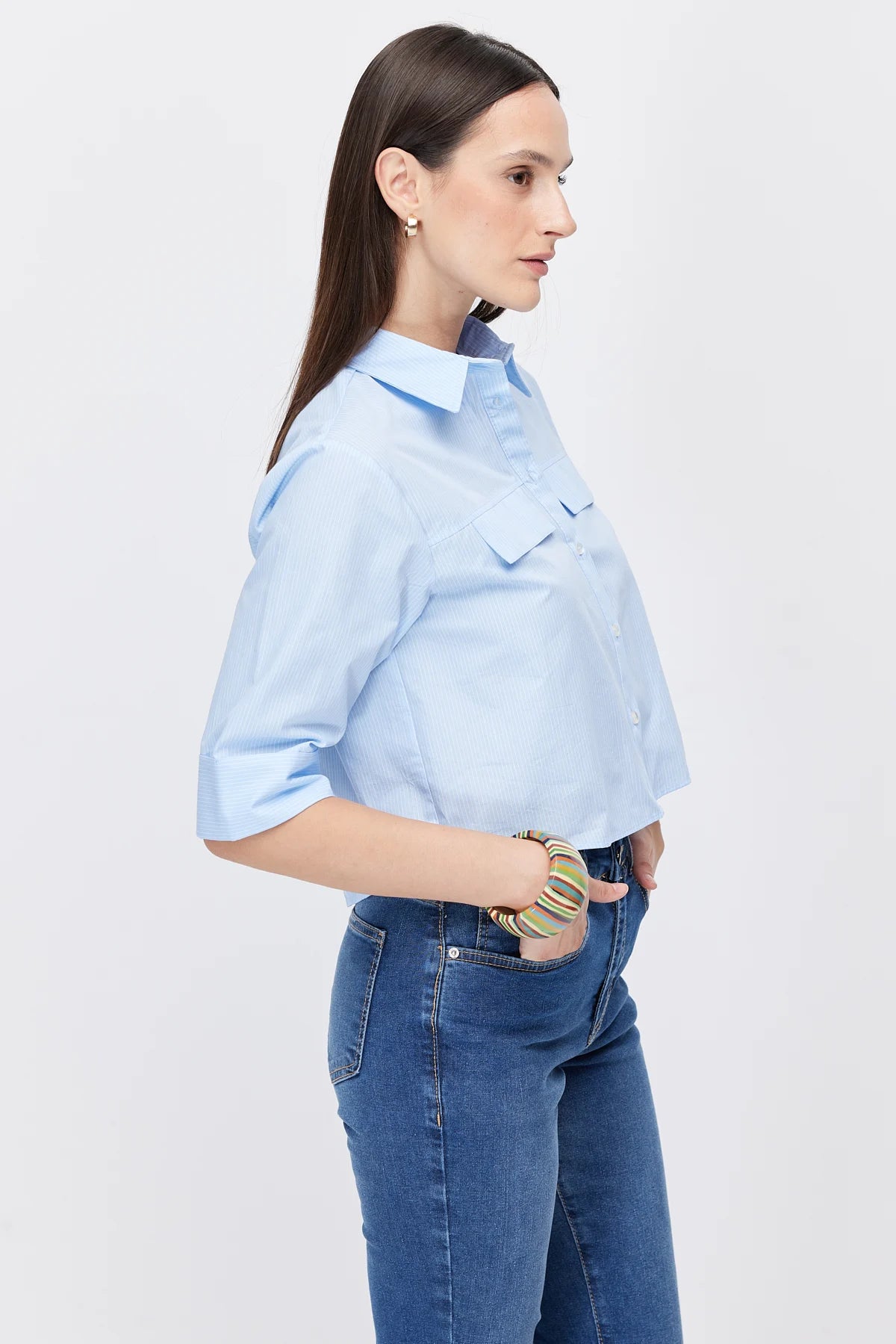 Women's Striped Shirt with Flap Pockets