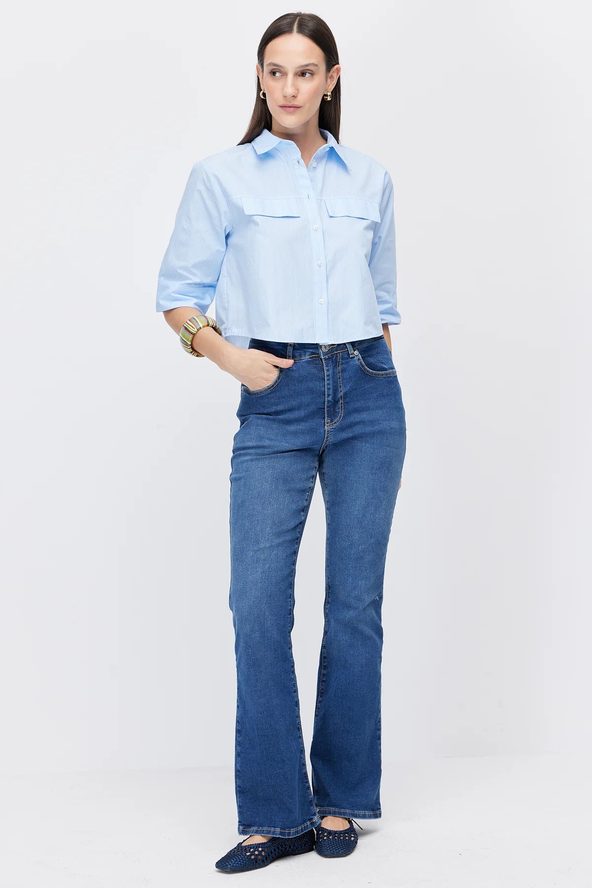 Women's Striped Shirt with Flap Pockets