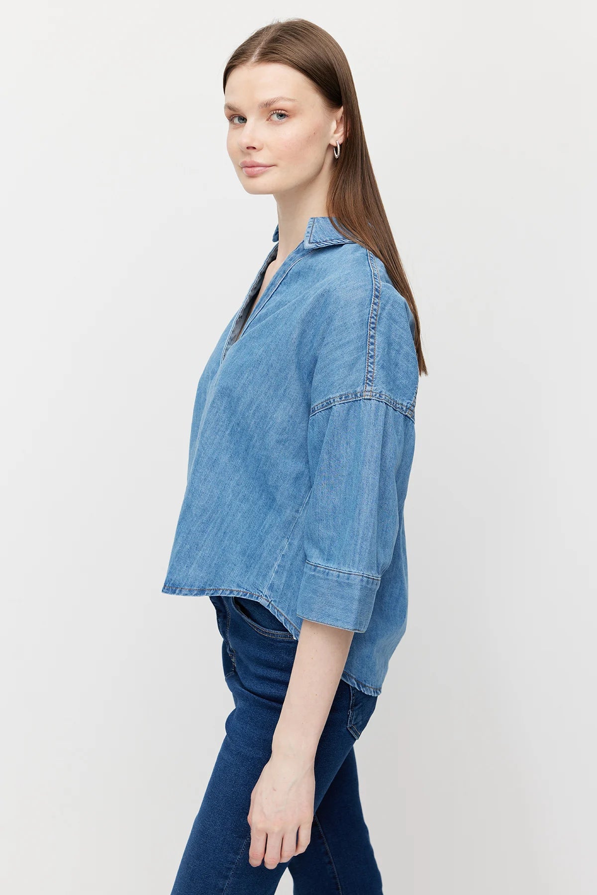 Women's V-Neck Oversize Denim Shirt