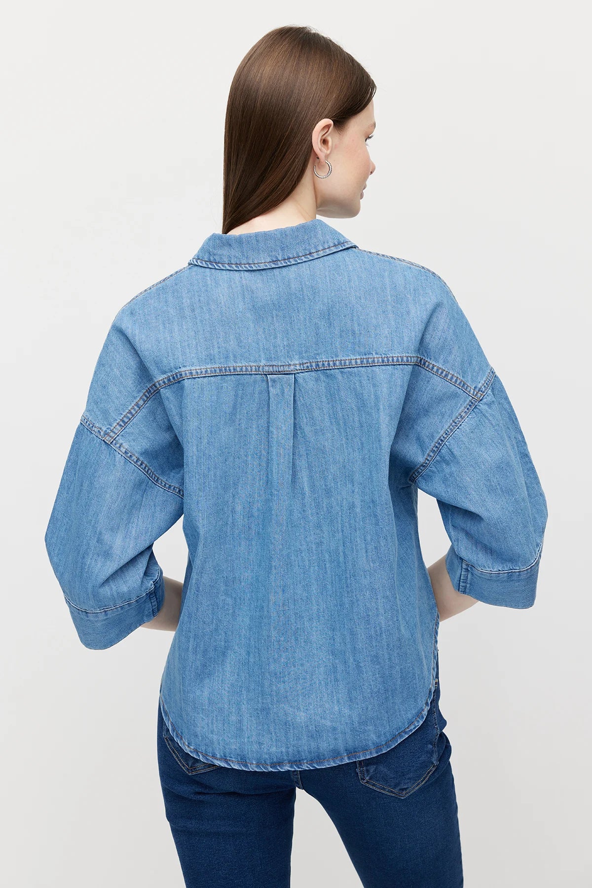 Women's V-Neck Oversize Denim Shirt
