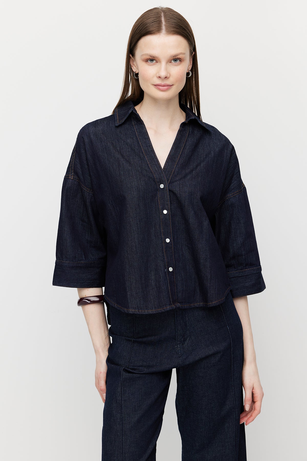 Women's V-Neck Oversize Denim Shirt