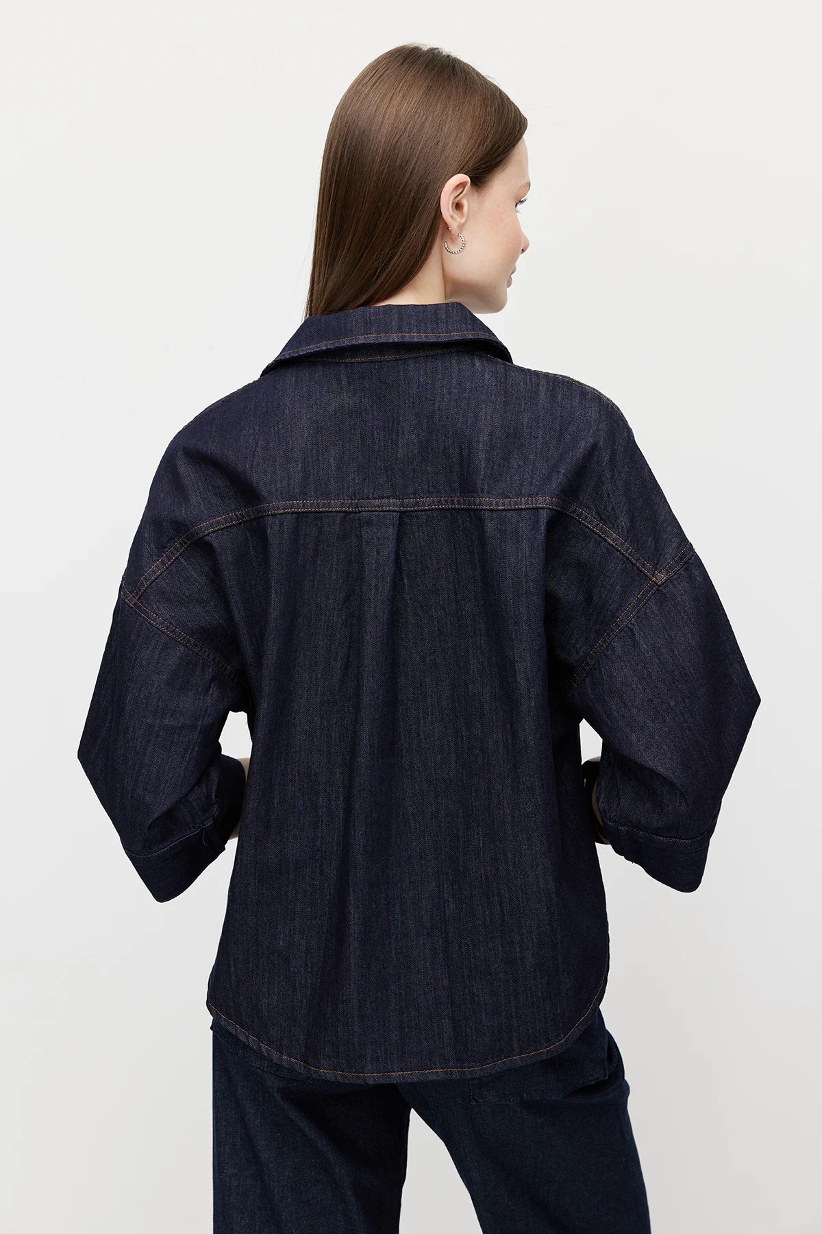 Women's V-Neck Oversize Denim Shirt