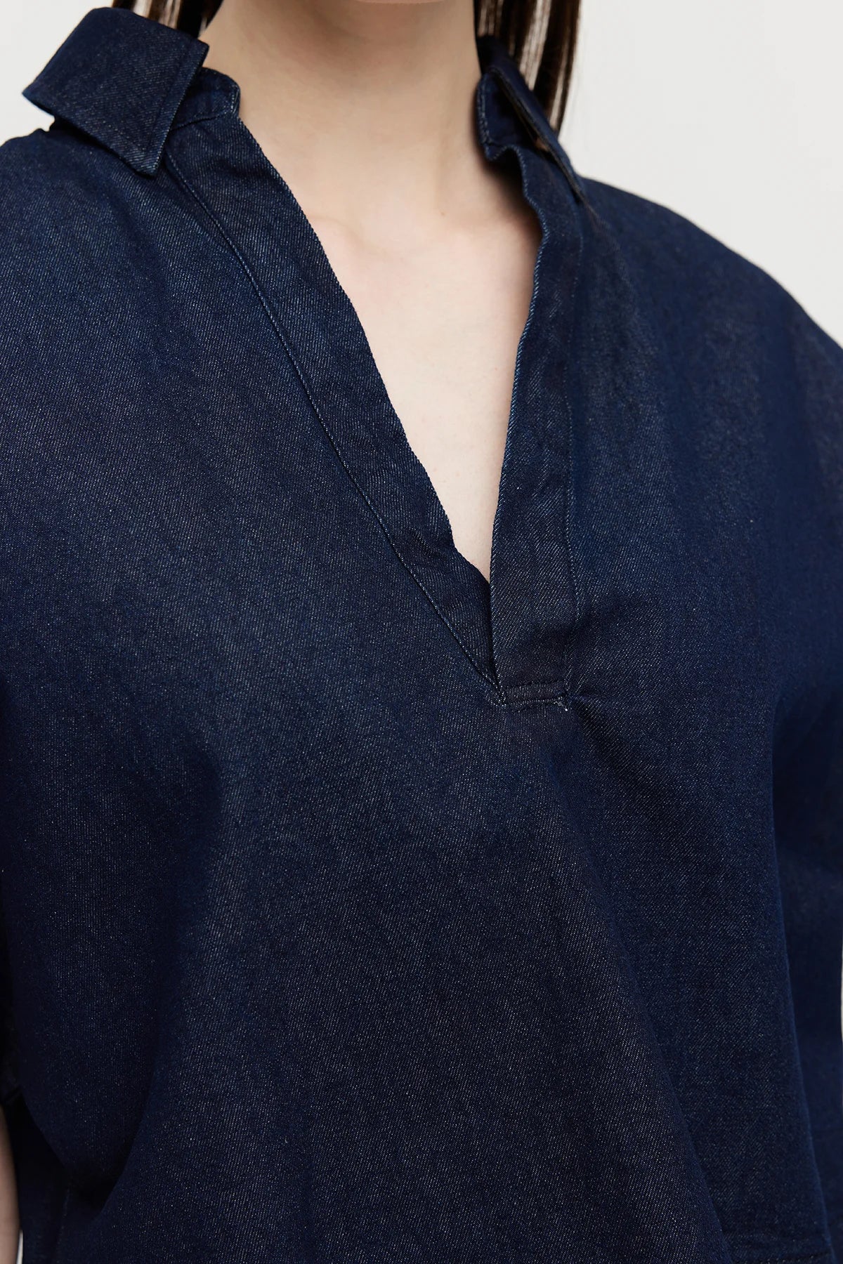 Women's V-Neck Denim Crop Shirt