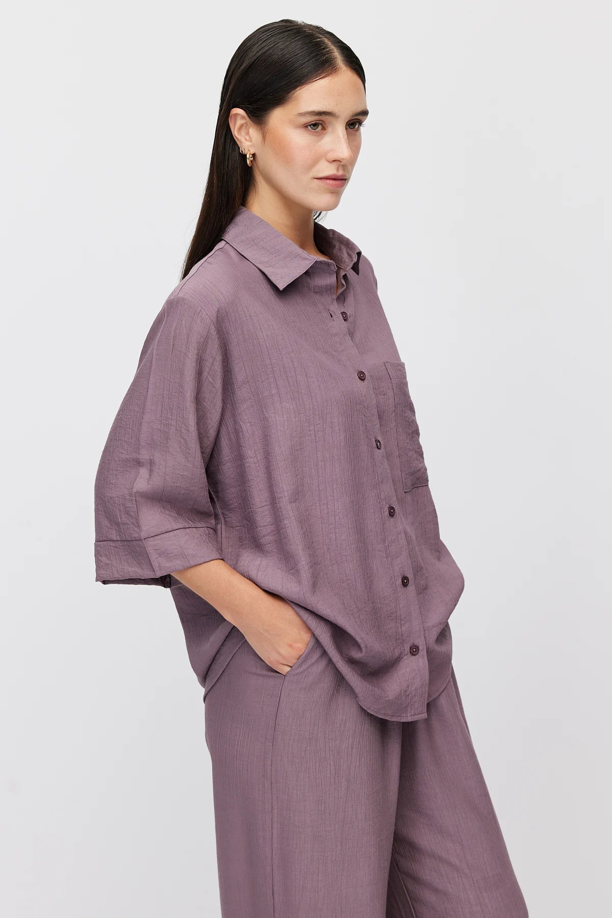 Women's Oversize Textured Double Sleeve Shirt