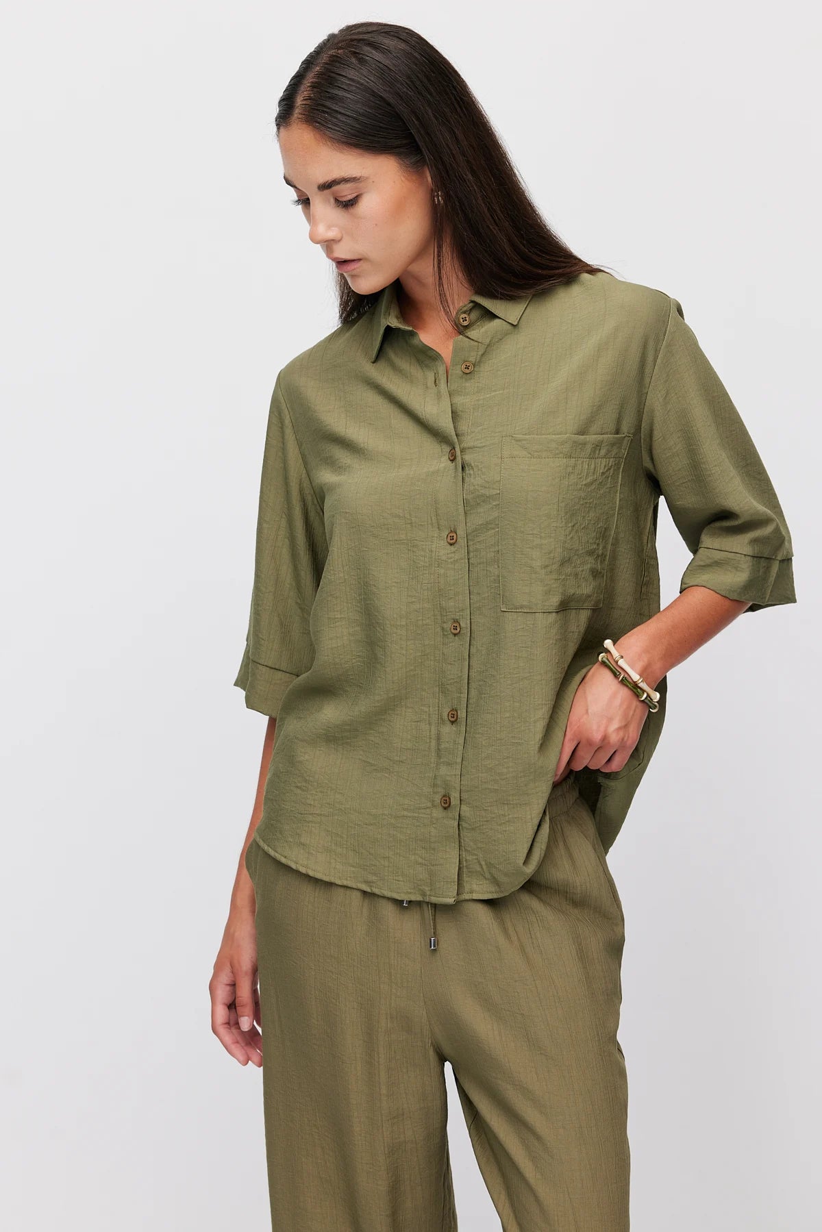Women's Oversize Textured Double Sleeve Shirt