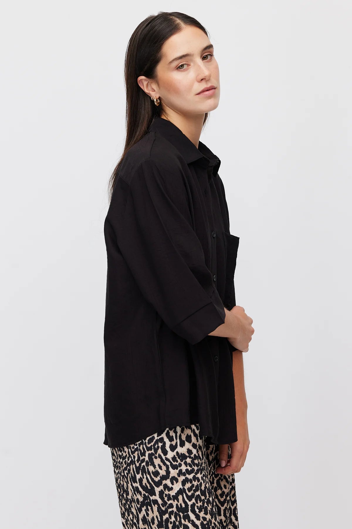 Women's Oversize Textured Double Sleeve Shirt