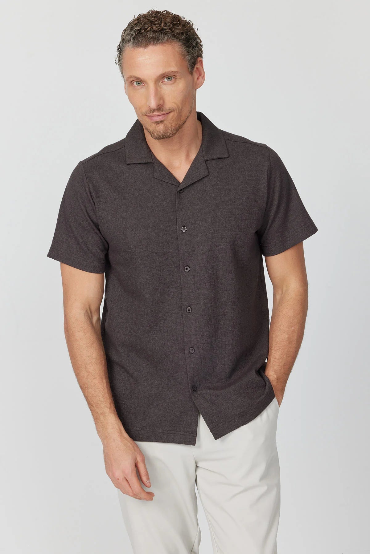 Men's Cuban Collar Short-Sleeve Shirt