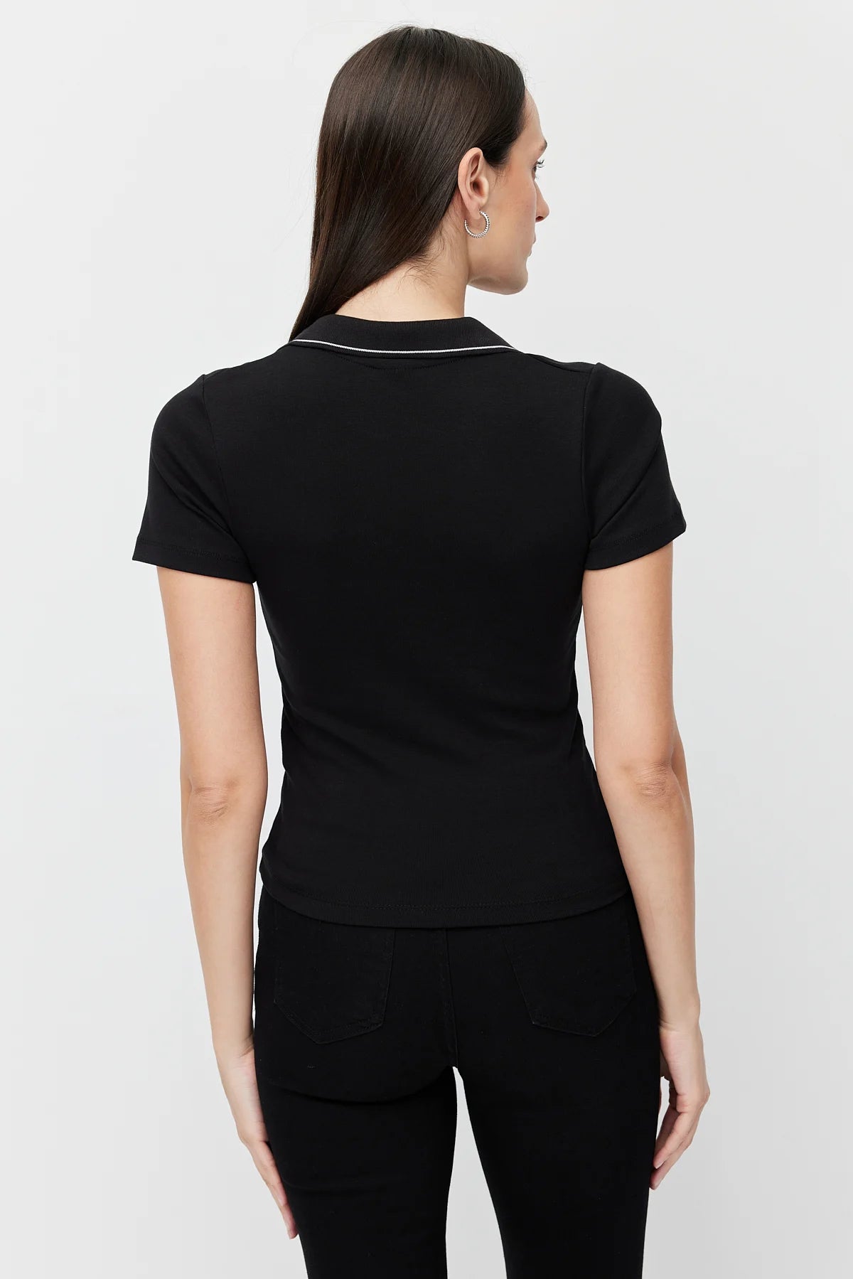 Women's Polo Collar Bodysuit with Contrast Stitching