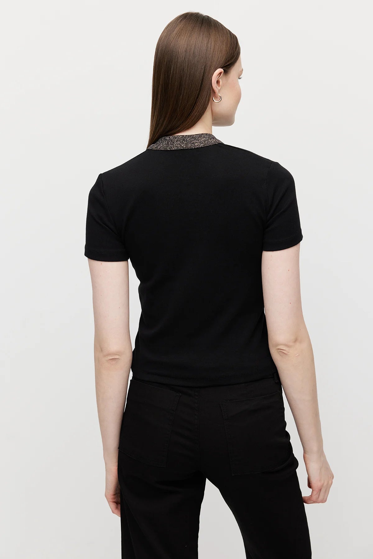 Women's Polo Collar Blouse with Glitter Detail