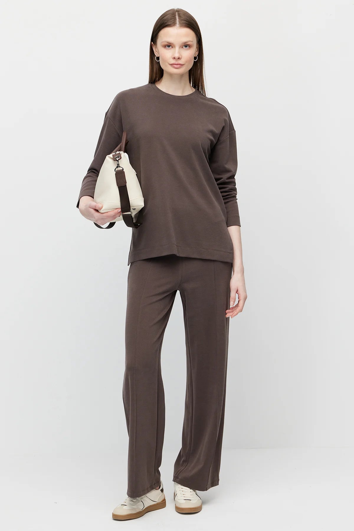 Women's Crew Neck Textured Blouse with Slit