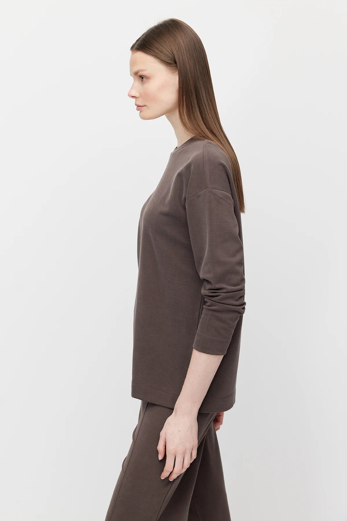 Women's Crew Neck Textured Blouse with Slit