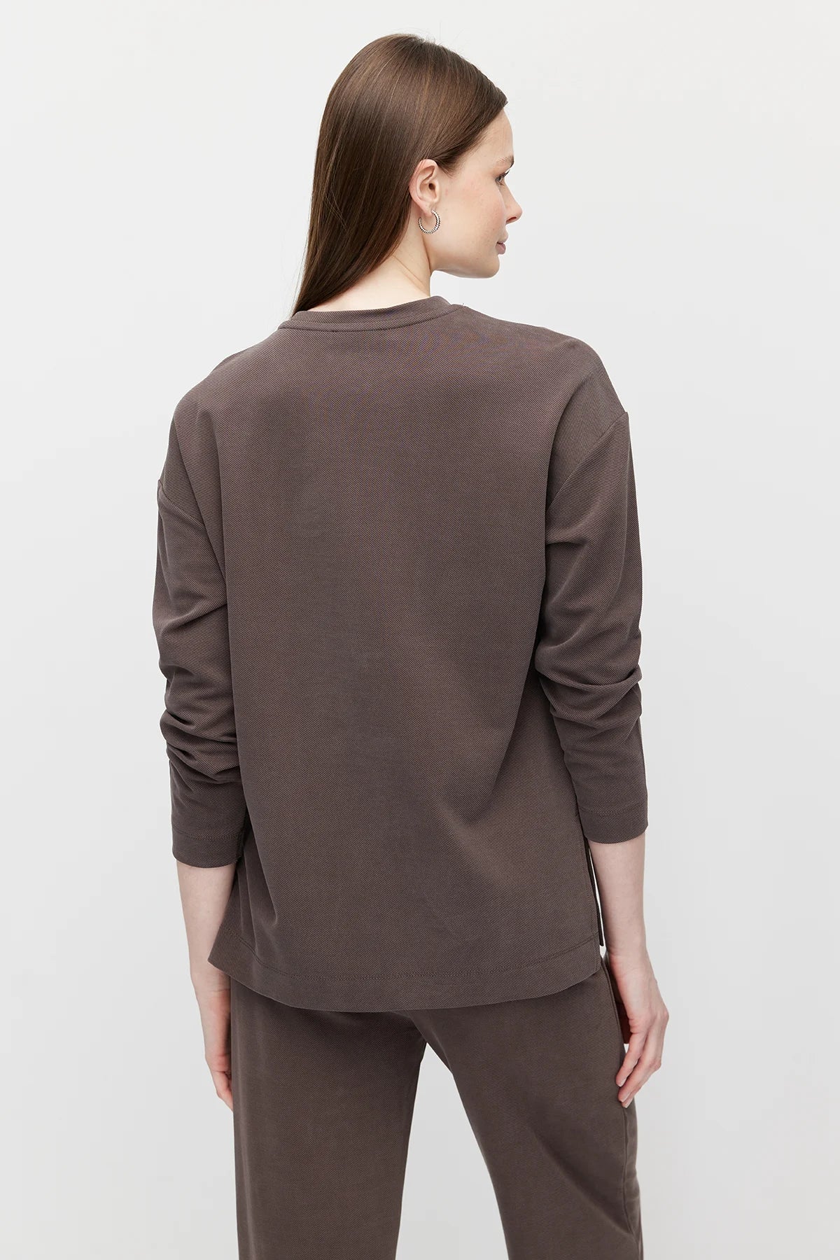 Women's Crew Neck Textured Blouse with Slit