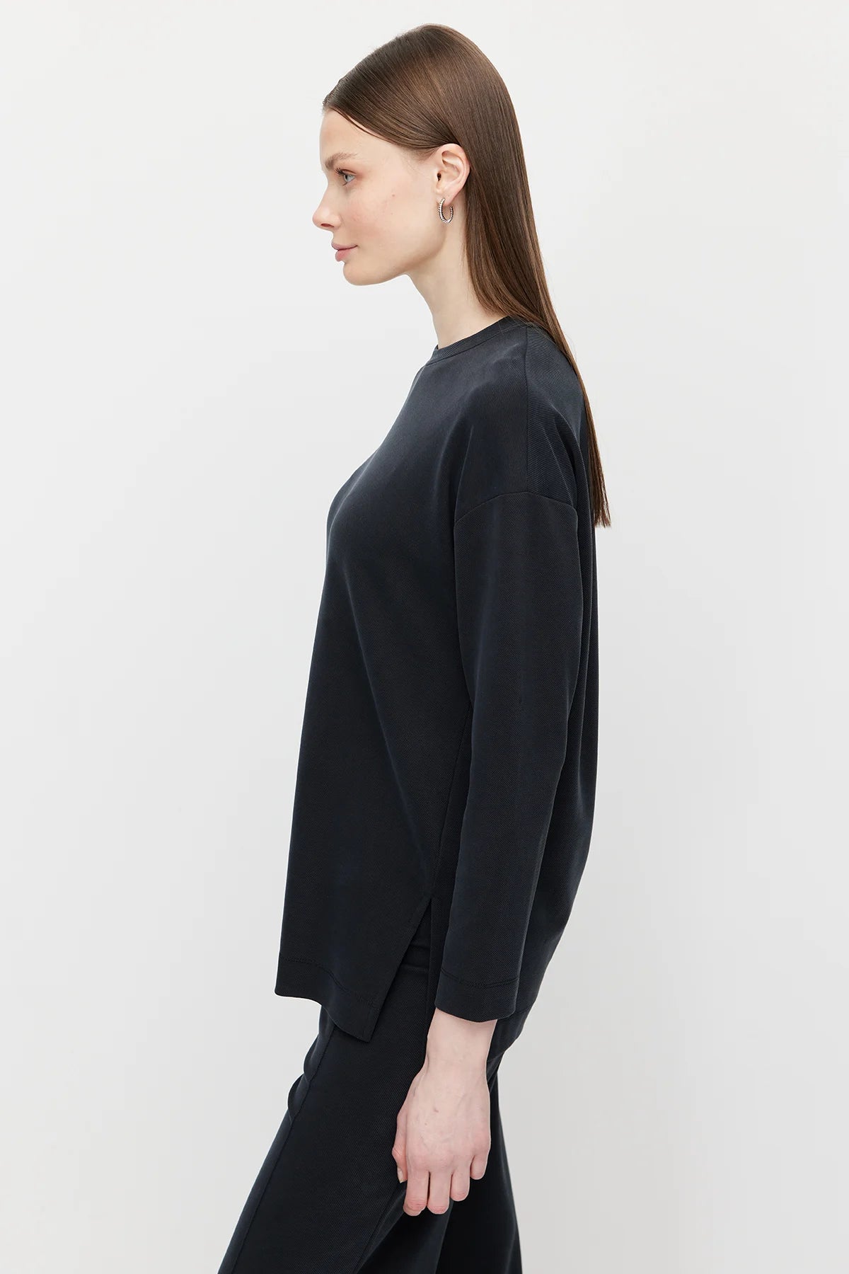 Women's Crew Neck Textured Blouse with Slit