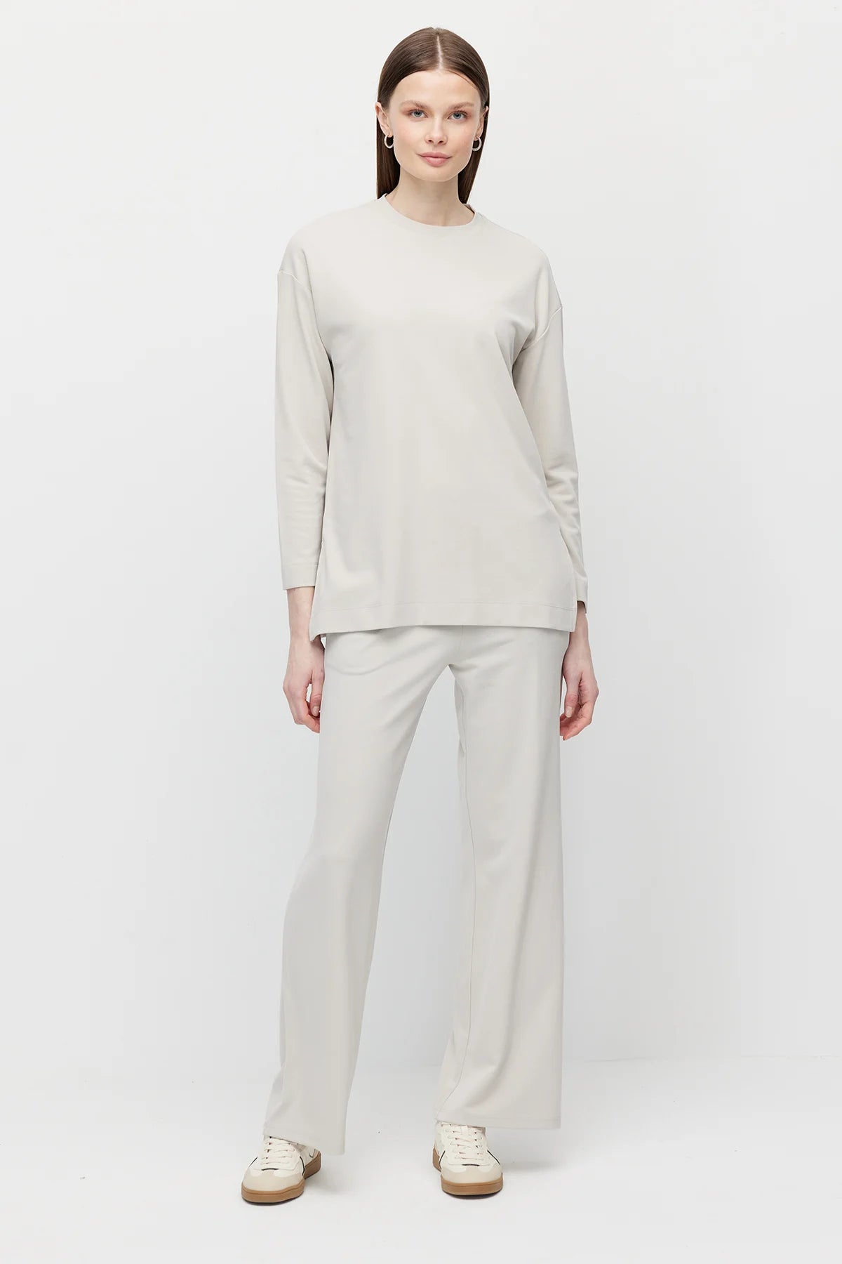 Women's Crew Neck Textured Blouse with Slit