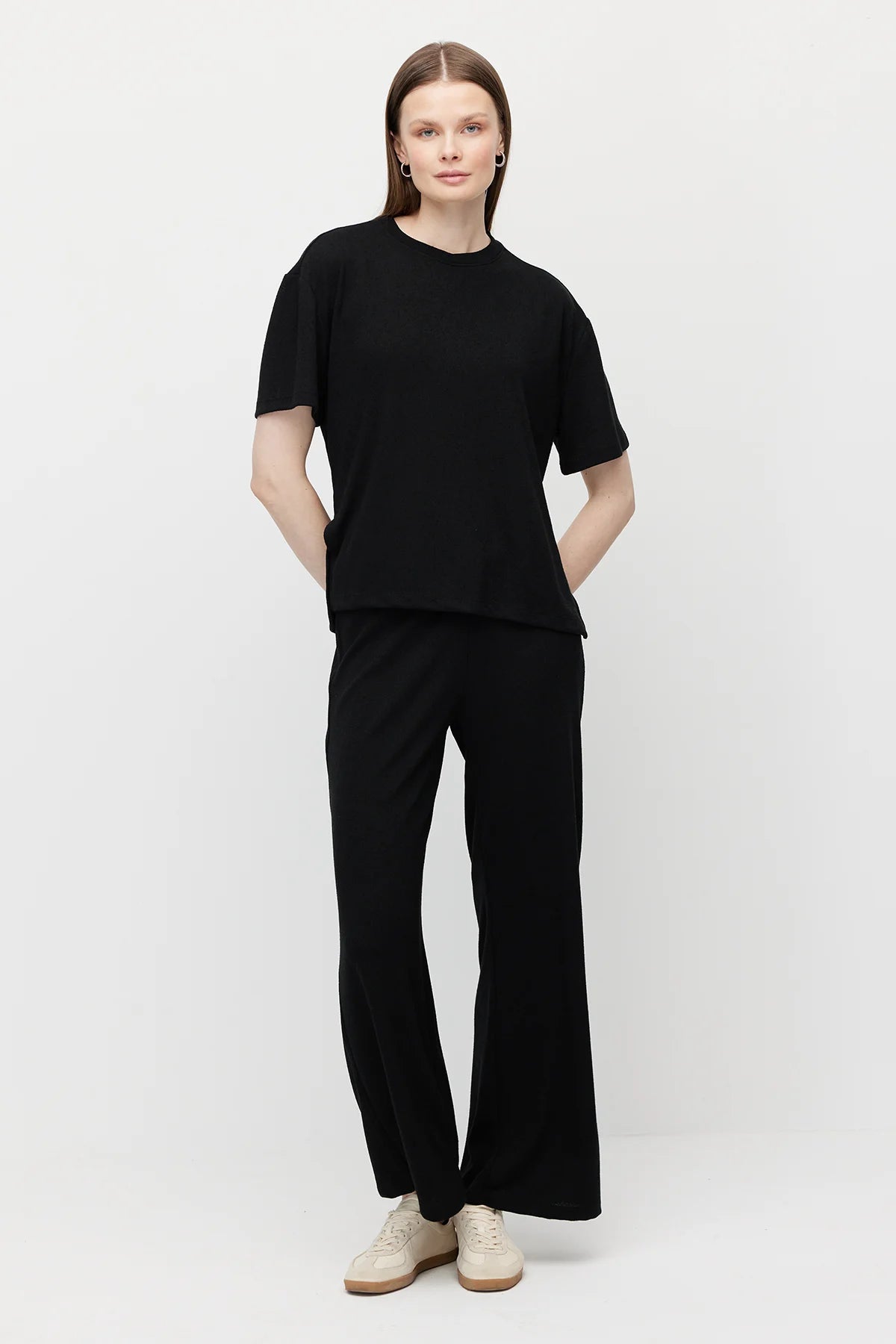 Women's Crew Neck Oversize Blouse with Side Slits