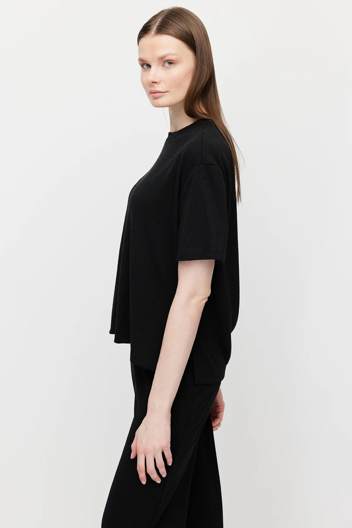 Women's Crew Neck Oversize Blouse with Side Slits