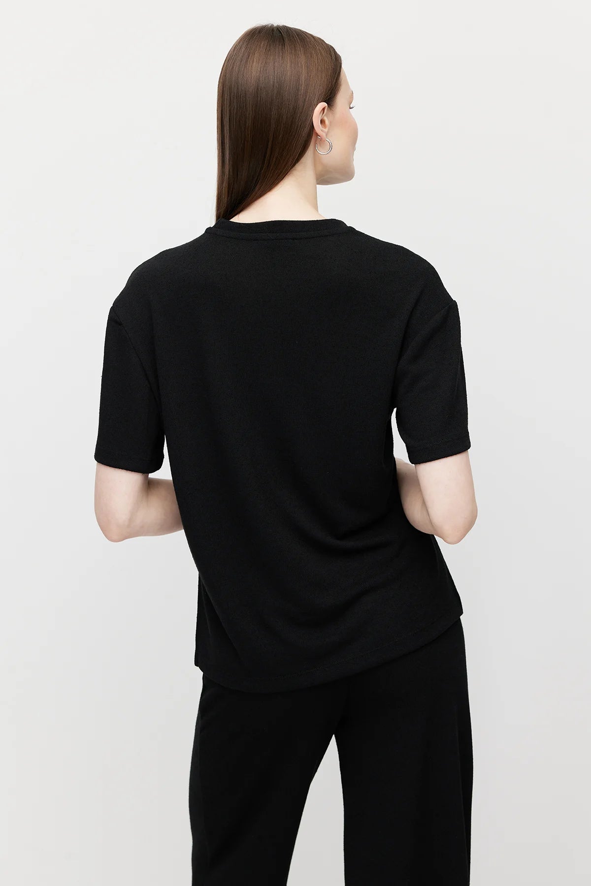 Women's Crew Neck Oversize Blouse with Side Slits